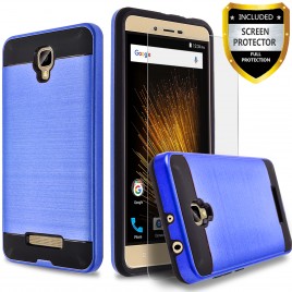 BLU Studio C HD Case, 2-Piece Style Hybrid Shockproof Hard Case Cover with [Premium Screen Protector] Hybird Shockproof And Circlemalls Stylus Pen (Blue)